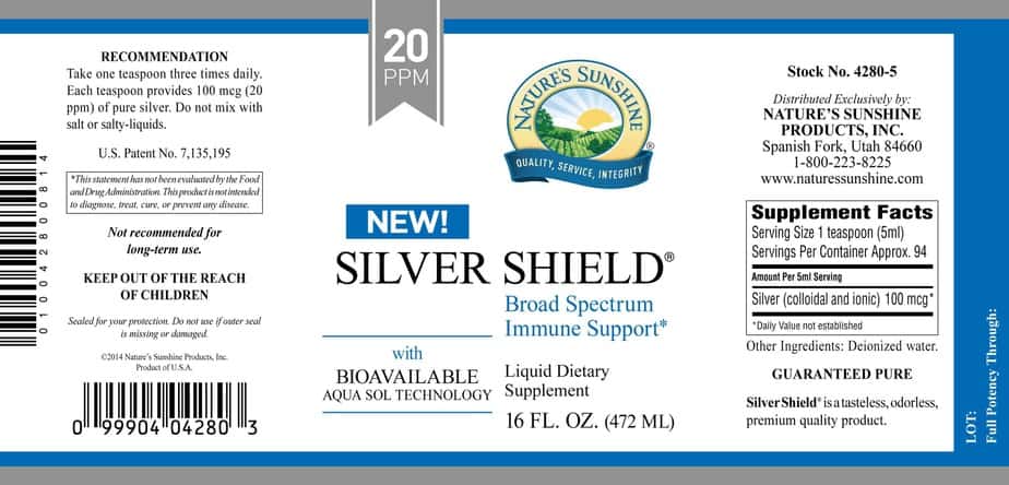 Silver Shield Aqua Sol Technology (Colloidal Silver) - 20 ppm - 16 oz.