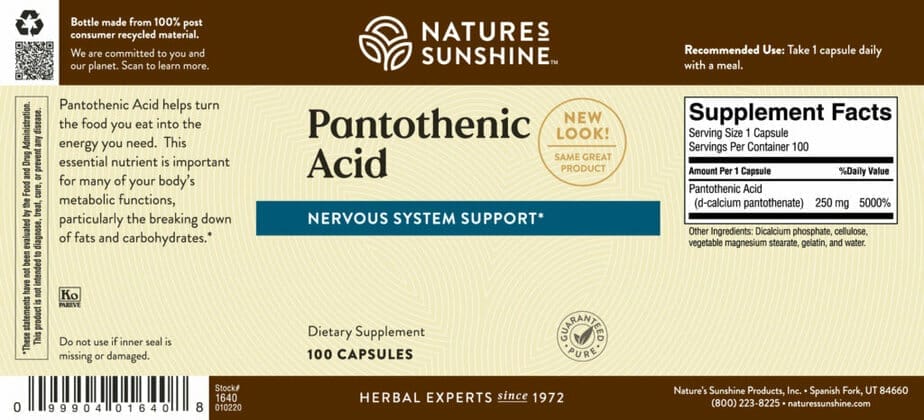 Pantothenic Acid - 250 mg.