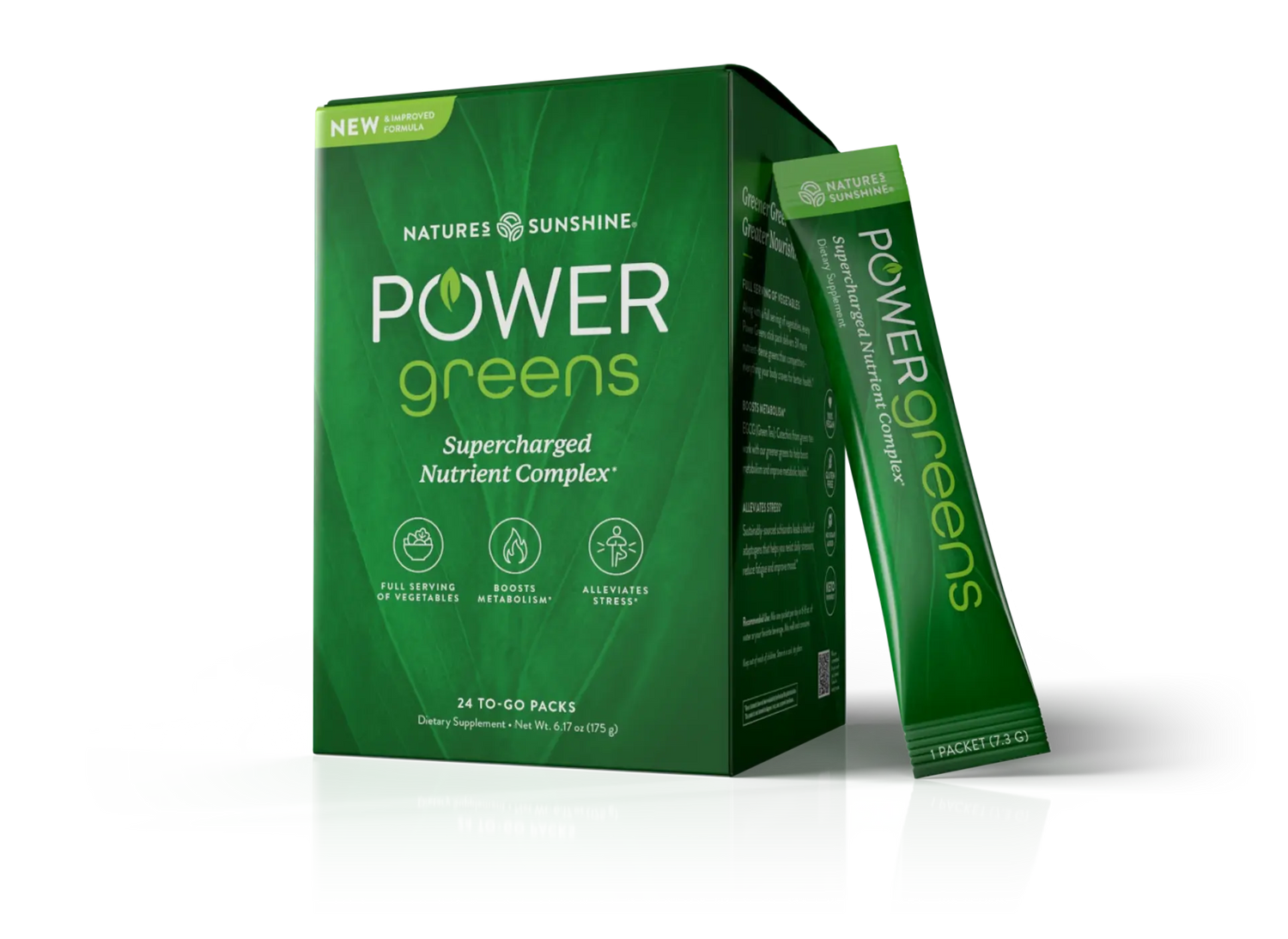 Nature's Sunshine Power Greens packaging on a white background