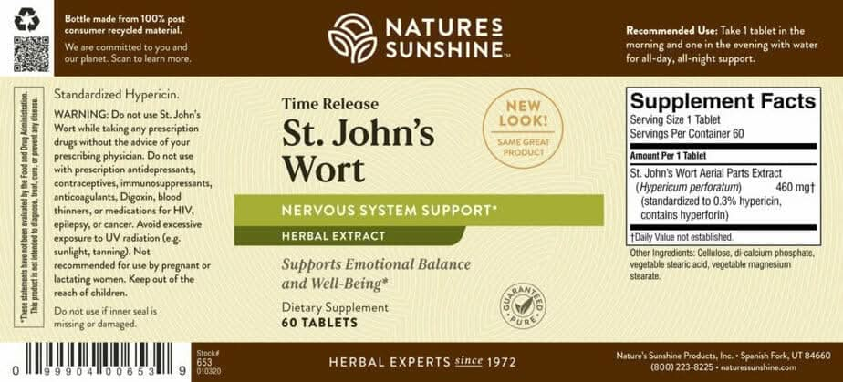 St. John's Wort Concentrate Time Released (60 tablets)