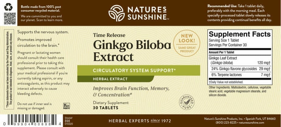 Ginkgo Biloba Extract Time Released